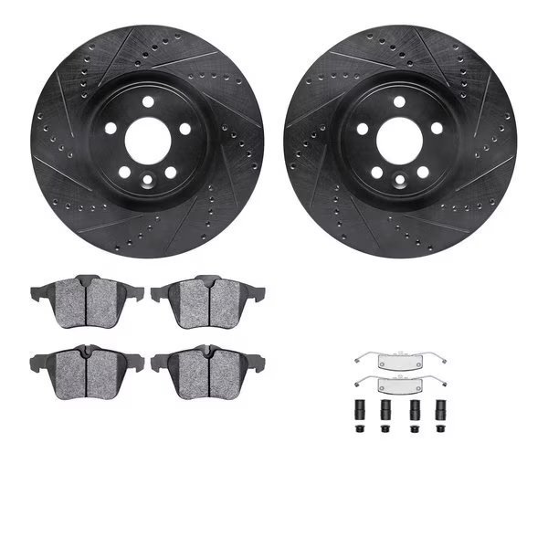 8612-27040, Rotors-Drilled, Slotted-Black w/ 5000 Euro Ceramic Brake Pads incl. Hardware, Zinc Coat, Dynamic Friction Co, Mfr#: 8612-27040